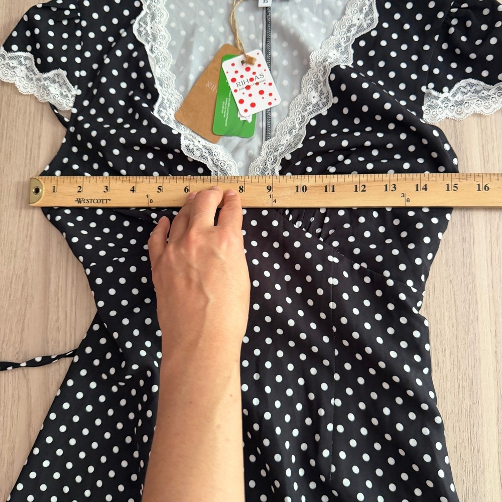RIHOAS Polka Dots Collection Lace Trim Maxi Dress Black White XS New - Picture 5 of 7